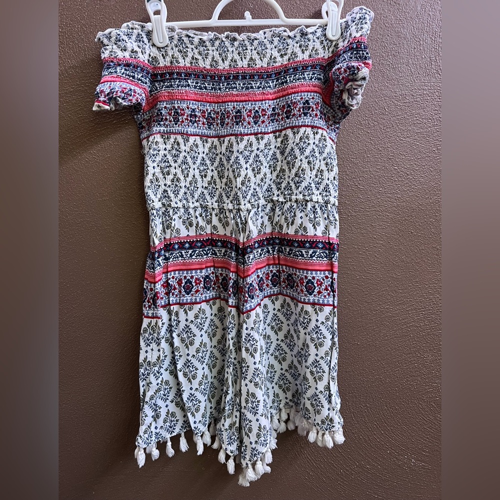 Patterned tassel romper